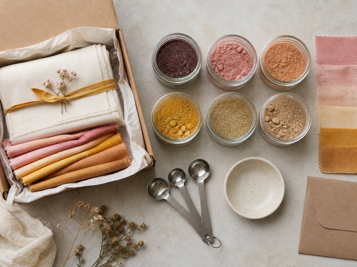 Kitchen natural dye sampler kit with fabric scraps